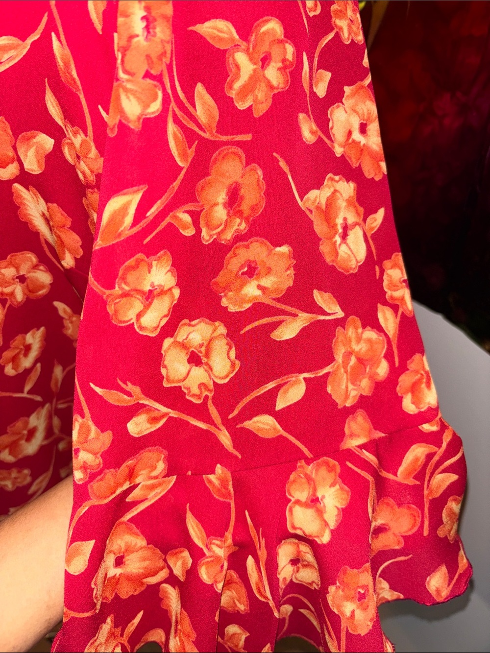 Tie-Neck Floral Blouse in Red and Orange - Picture 5 of 5